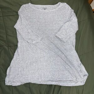 Eileen Fisher White Top with Black Stripe Boatneck